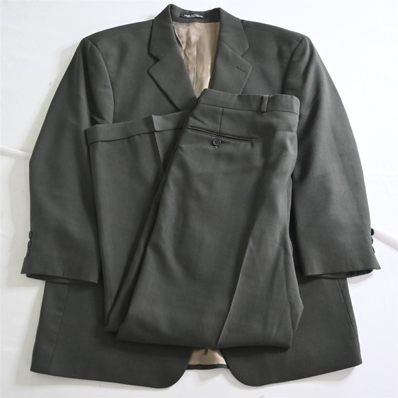Vtg Alfani 40S 34x28 Olive Green 100% Wool Mens Jacket Pants Suit